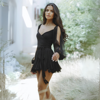 Schwarzes Chiffon Minikleid mit Drapierung – Alenya