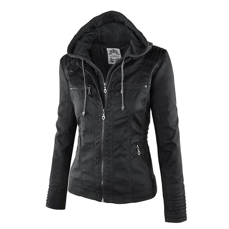 Damen Lederjacke mit Kapuze und Thermofutter – Clara