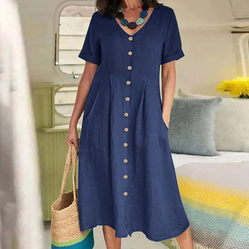 Sommerkleid Damen Knopfleiste elegant bequem hochwertig – Elanora