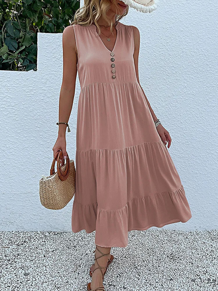 Luftiges Sommer Midikleid mit Knöpfen – Amelie