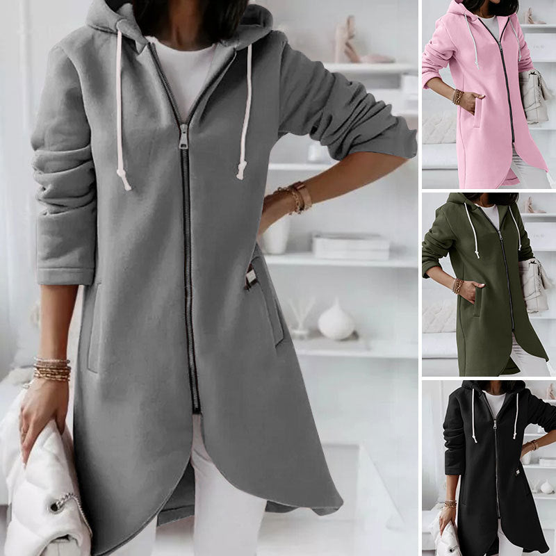 Mittellange Damenjacke mit Kapuze für Herbst – Noelle