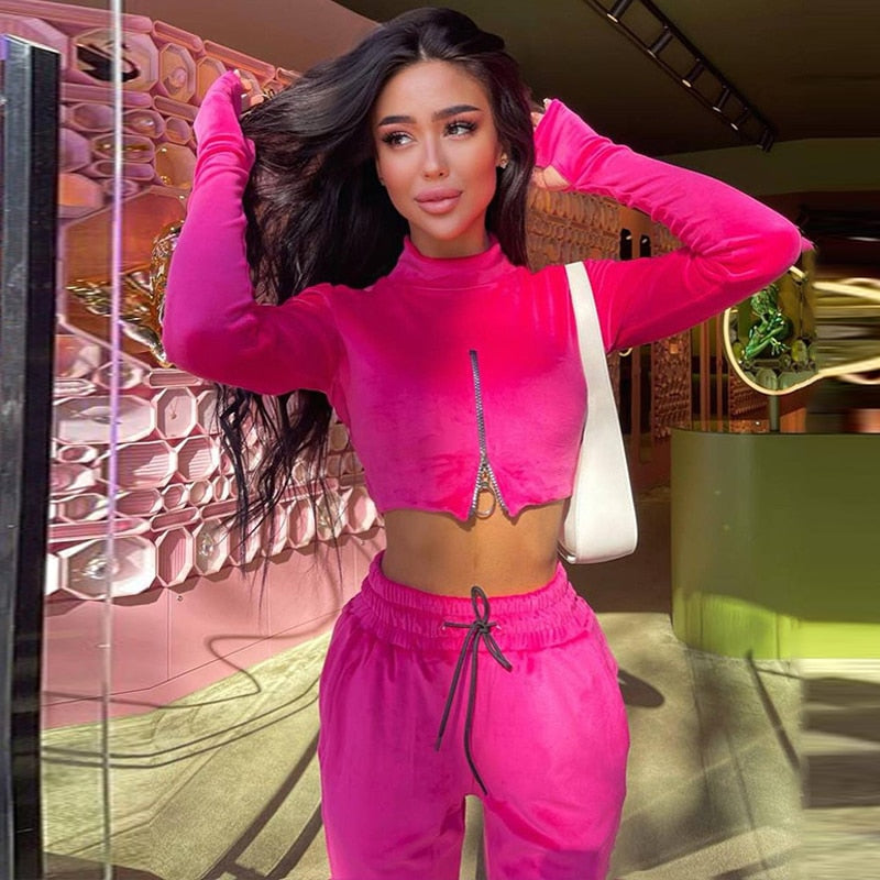 Samt Hausanzug mit Crop Top für Damen – Chaya