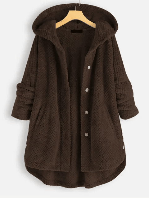 Damen Fleecejacke warm mit Kapuze und Knöpfen – Carola