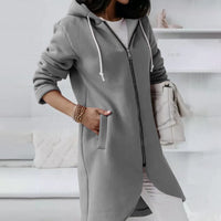 Mittellange Damenjacke mit Kapuze für Herbst – Noelle