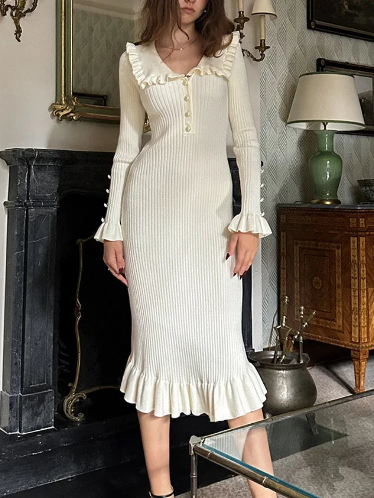 Elegantes Langkleid Bodenlang mit V-Ausschnitt – Merina