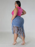 Plus Size Denim-Rock mit Quasten – Valeria
