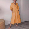 V-Ausschnitt Komfortkleid Damen mit Taschen Look – Selvera