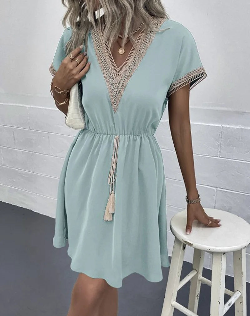 Boho Kleid Damen locker leicht Häkelbesatz Sommer – AmaraBelle