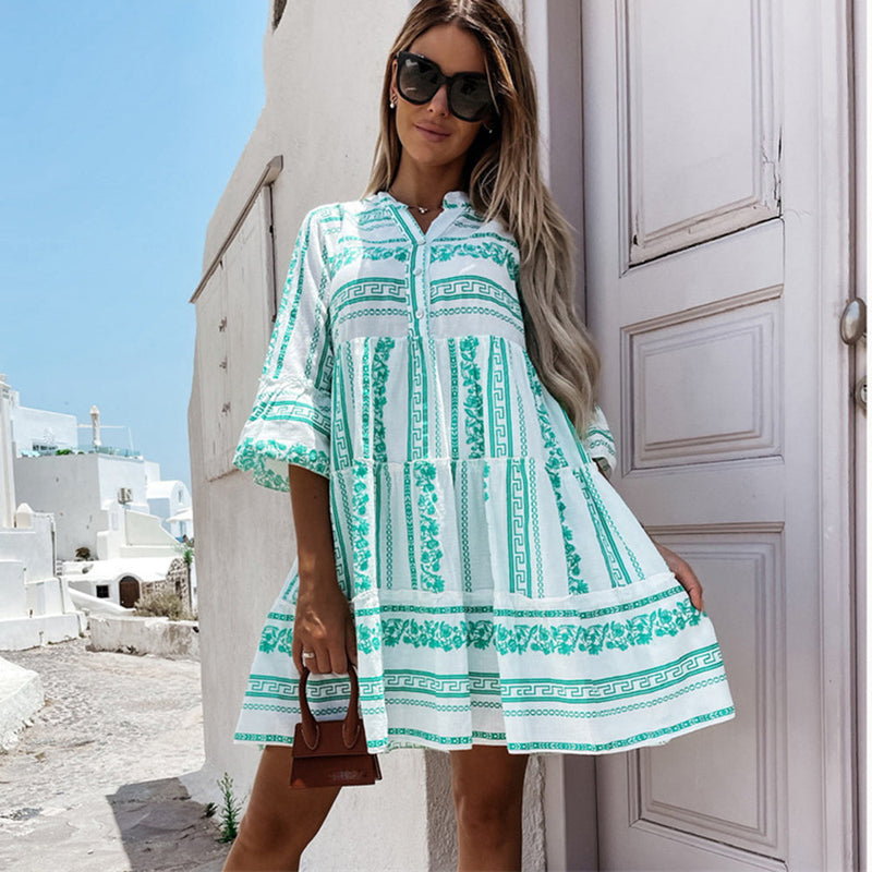 Sommerkleid mit Boho-Muster und Rüschenärmeln – Lena