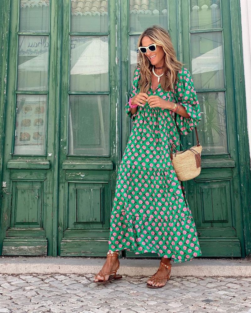 Langes Boho Kleid Damen elegant locker Sommerstil – Elanvia