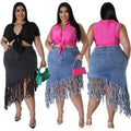Plus Size Denim-Rock mit Quasten – Valeria