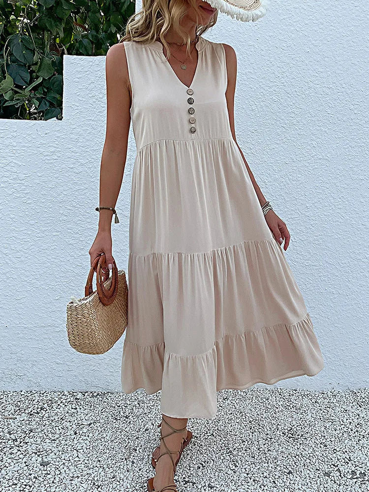 Luftiges Sommer Midikleid mit Knöpfen – Amelie