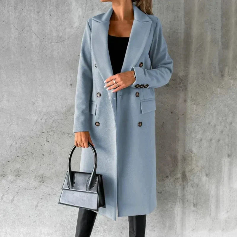 Damen Wollmantel Zweireiher Herbst Winter Elegant – Luna