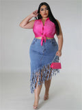Plus Size Denim-Rock mit Quasten – Valeria