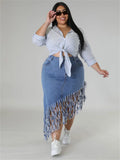 Plus Size Denim-Rock mit Quasten – Valeria