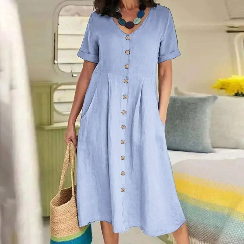 Sommerkleid Damen Knopfleiste elegant bequem hochwertig – Elanora