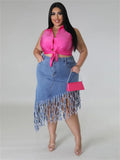 Plus Size Denim-Rock mit Quasten – Valeria