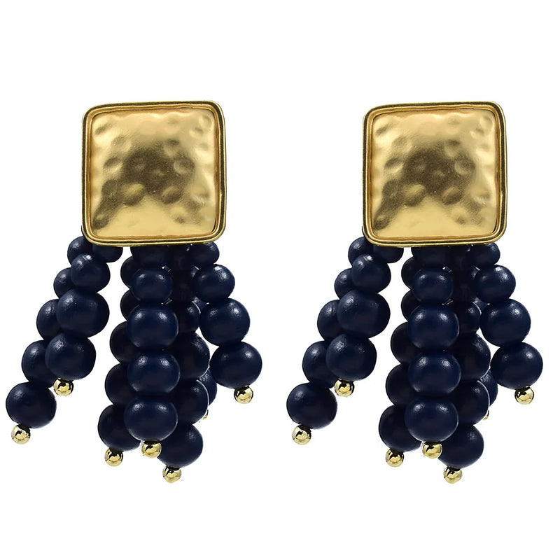 Lange Holzperlen Ohrringe mit Kette – Sophie