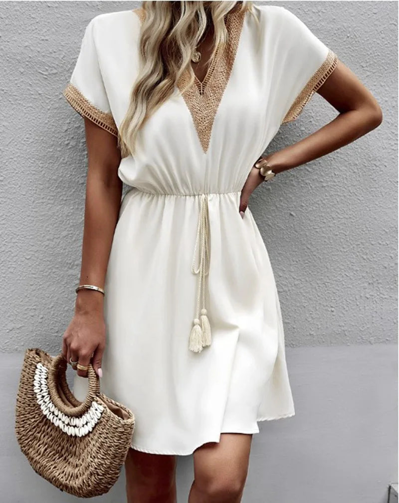 Boho Kleid Damen locker leicht Häkelbesatz Sommer – AmaraBelle
