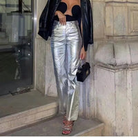Trendige Damen-Metallic-Hose mit hoher Taille – Alissa
