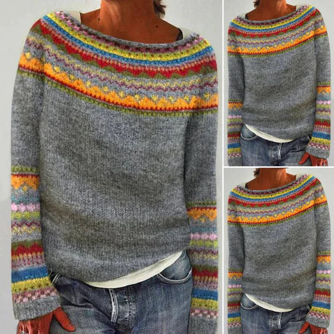 Damen Strickpullover warm mit Retro-Muster und Stretch – Jazmine