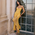 Gelbes Midi-Kleid mit Raffungen für Damen – Elenya