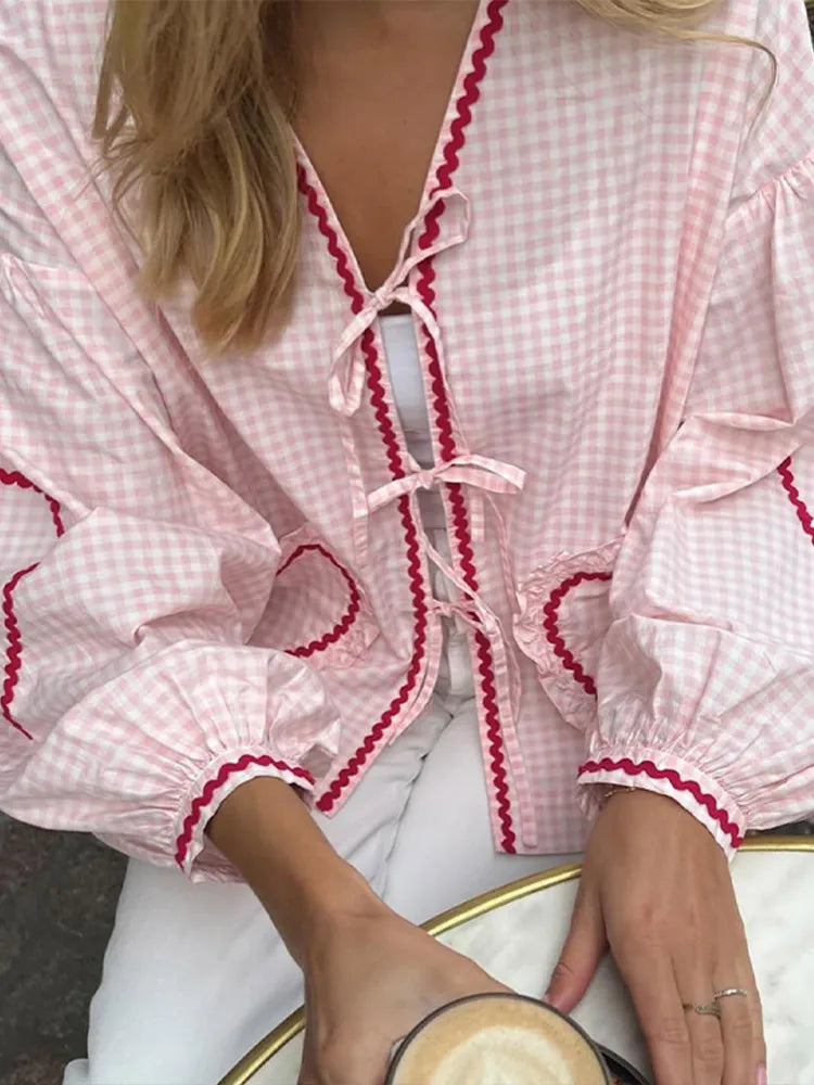 Damen Bluse Herzmotiv Locker Elegant Pink – Mia