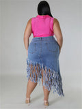 Plus Size Denim-Rock mit Quasten – Valeria