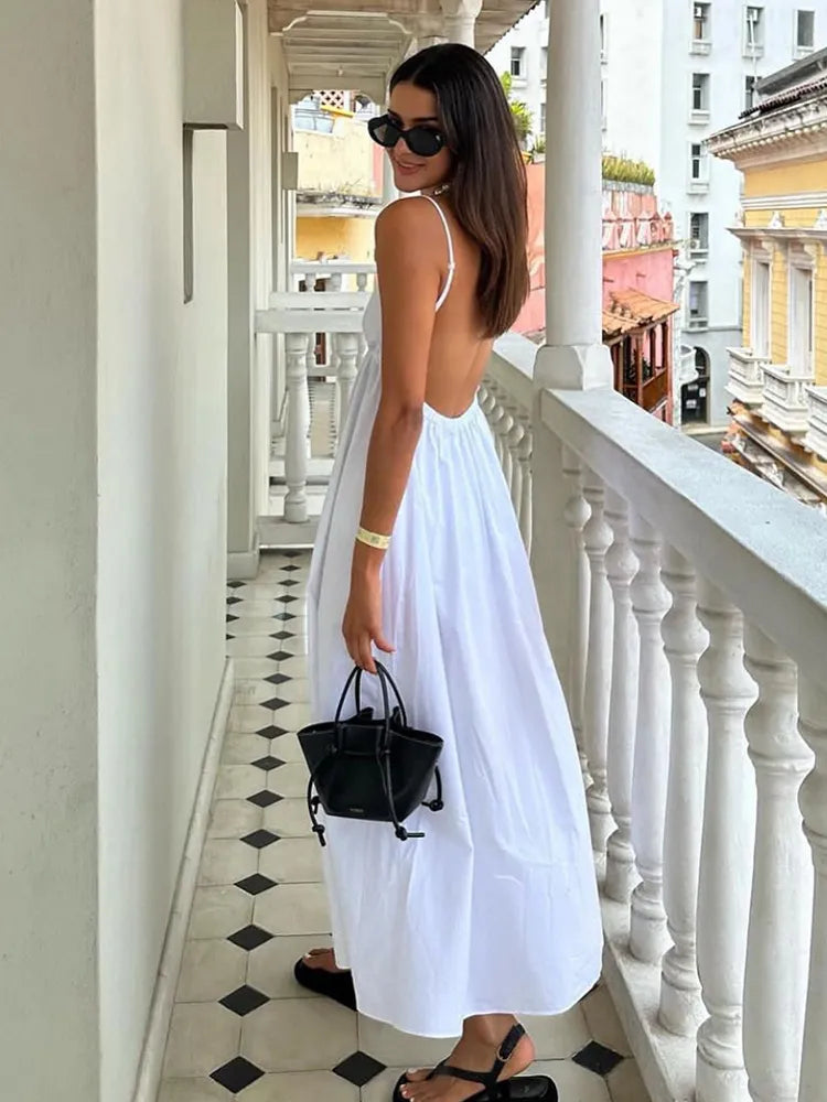 Weißes Midikleid Elegant Luftig Knitterfrei Sommer – Avelina