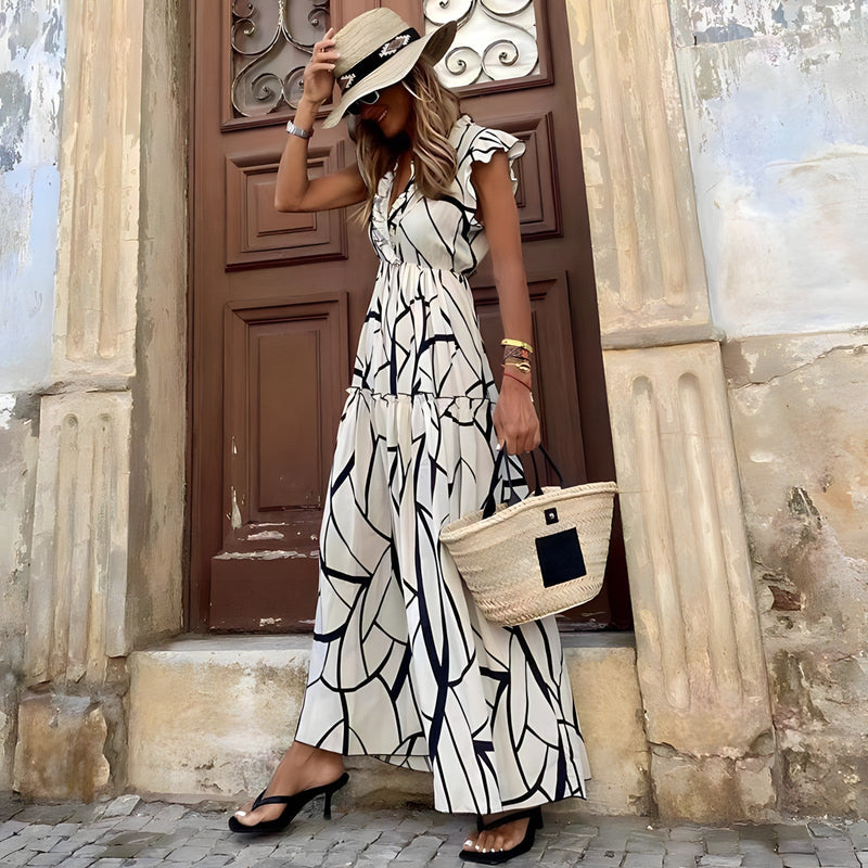 Elegantes Damenkleid mit Print & V-Ausschnitt – Maddie