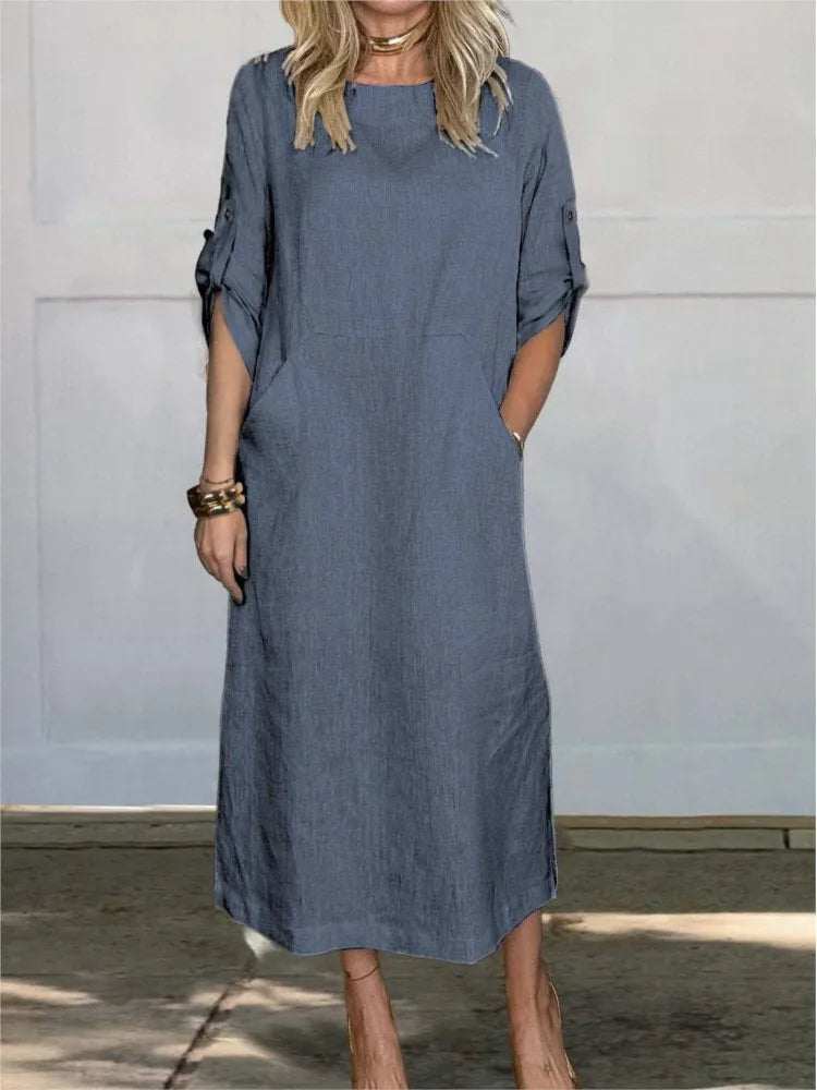 Leinen Baumwolle Kleid Damen locker leicht Sommer – Selvina