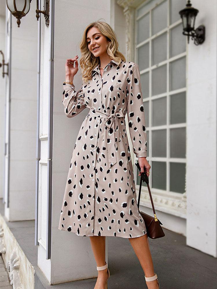 Bohème Midikleid mit Stehkragen & A-Linien-Saum – Leona