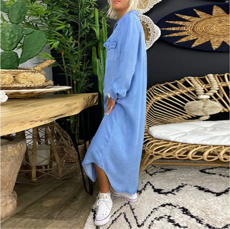 Denim Kleid für Damen mit Knöpfen und Taschen – Marise
