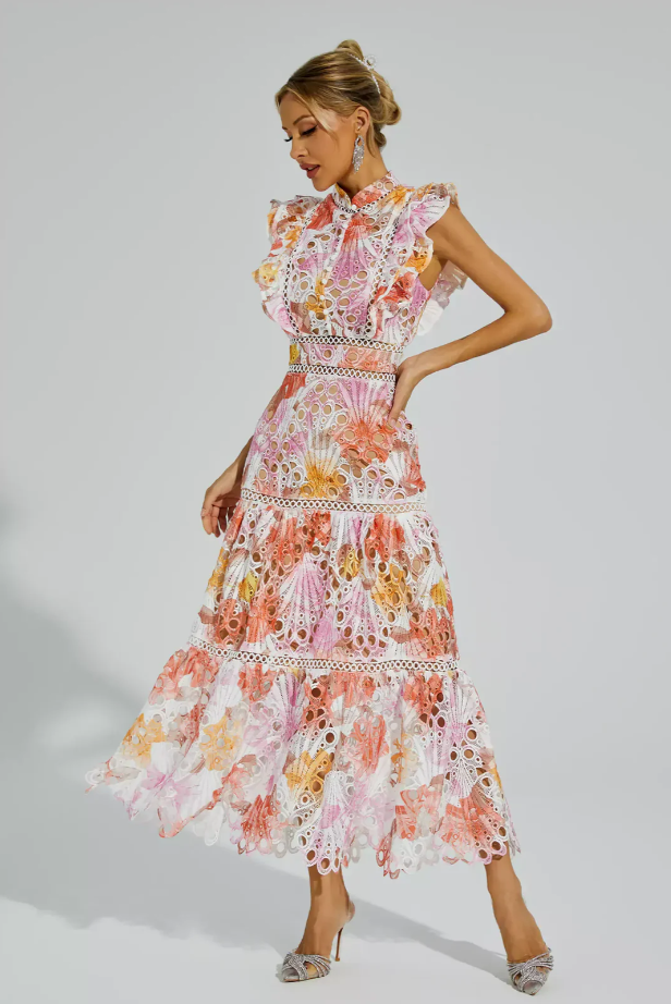 Spitzen Maxikleid Damen elegant luftig Sommerkleid – Marivella