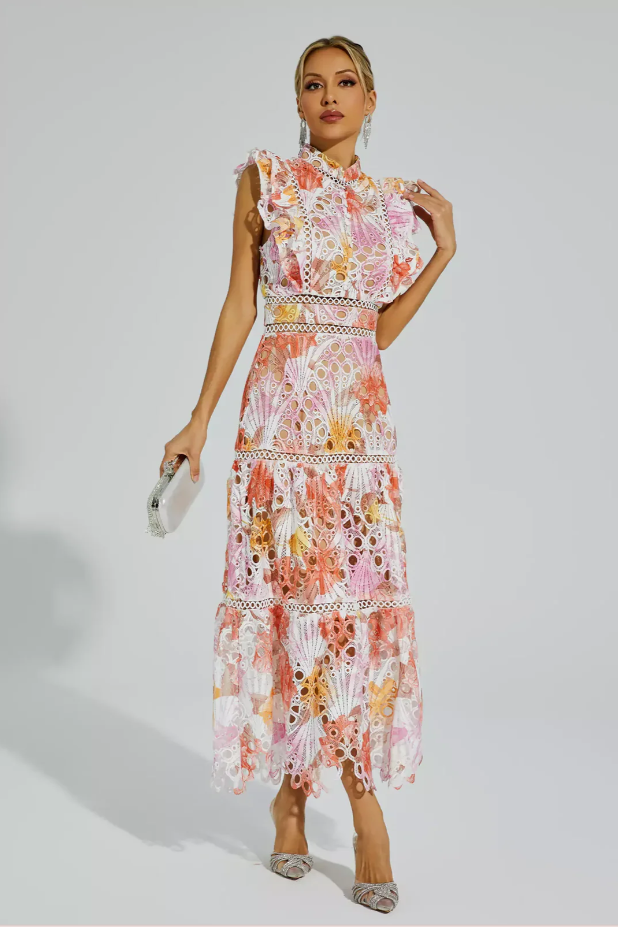 Spitzen Maxikleid Damen elegant luftig Sommerkleid – Marivella