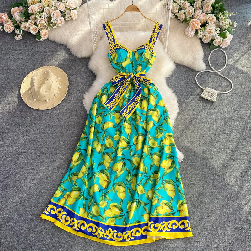 Sommerkleid Zitronenmuster Italienischer Stil Luftig – Bellina