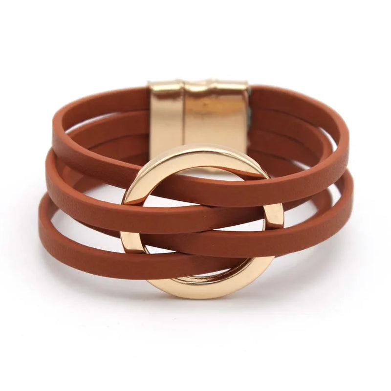 Mehrschichtiges Leder-Wickelarmband mit Magnetverschluss – Lena