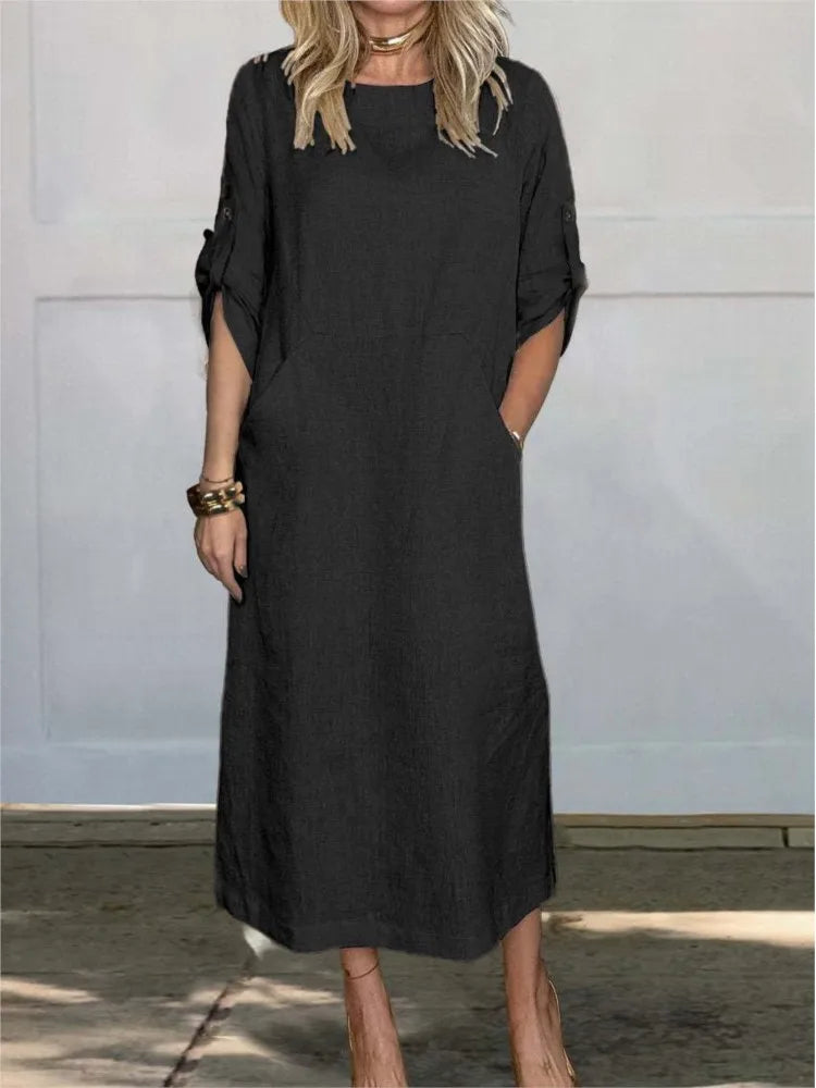Leinen Baumwolle Kleid Damen locker leicht Sommer – Selvina