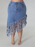 Plus Size Denim-Rock mit Quasten – Valeria