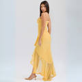 Gelbes Midi-Kleid mit Raffungen für Damen – Elenya