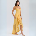 Midi Kleid Gelb Raffung Sommer Elegant – Sophie