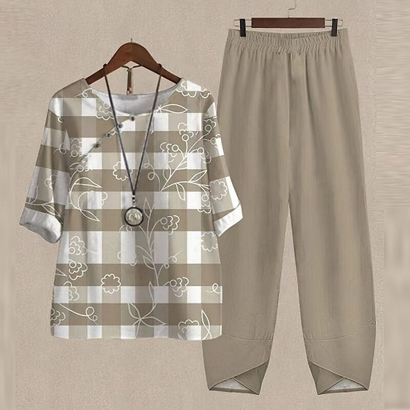 Vintage Damen Sommer Outfit mit Blumendruck, Hohe Taille – Sieglinde