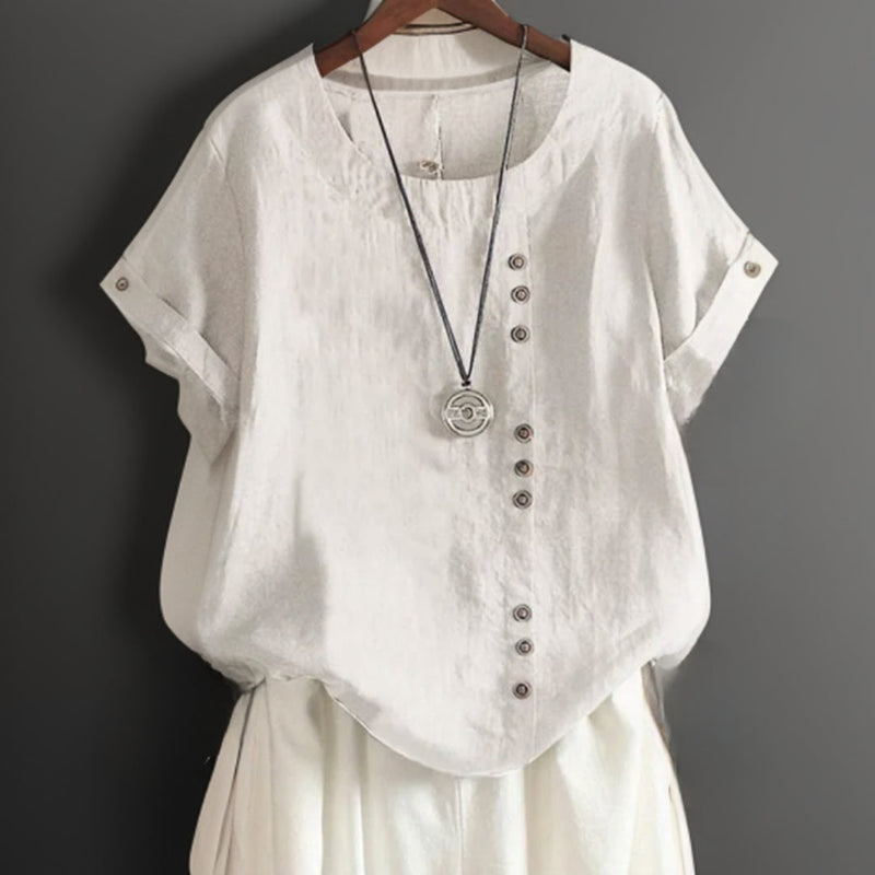 Damen T-Shirt Knopfleiste locker bequem lässig chic – Solviana