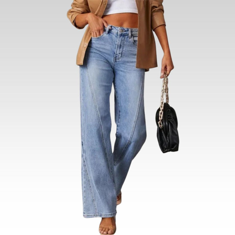 Damen High Waist Weit Bein Stretch Jeans – Clara