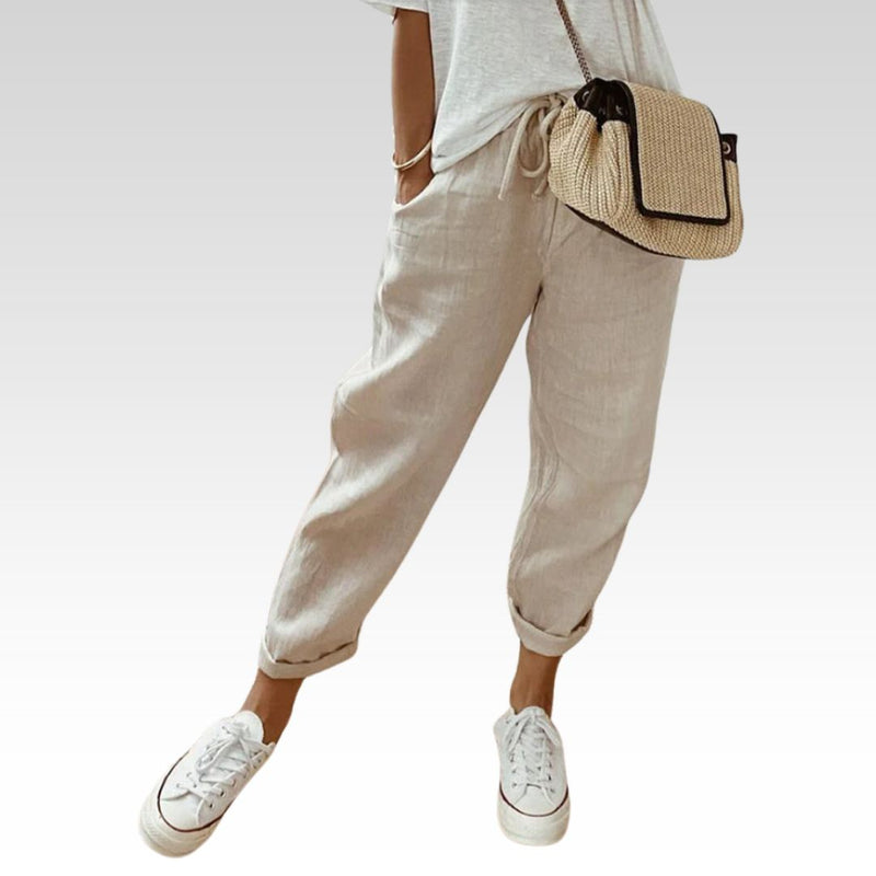 Damen Gerade Leinenhose Mit Hohem Bund – Agatha