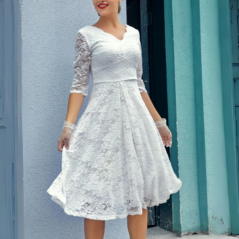 Elegantes Formelles Kleid mit 3/4-Ärmeln & fließender Silhouette – Adriana