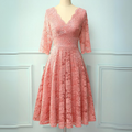 Elegantes Kleid mit 3/4-Ärmeln für Damen - Lila