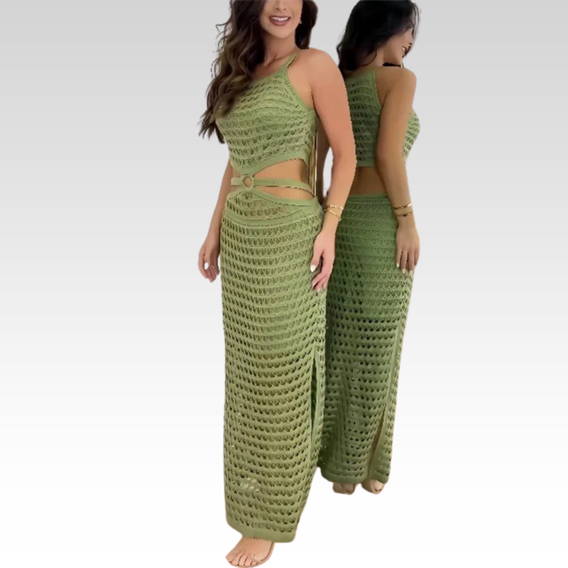 Strick Sommerkleid Figurbetont Seitenschlitz Elegant – Valeria