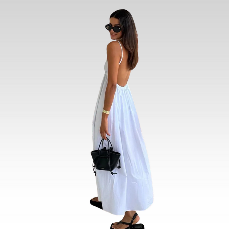 Weißes Midikleid Elegant Luftig Knitterfrei Sommer – Avelina