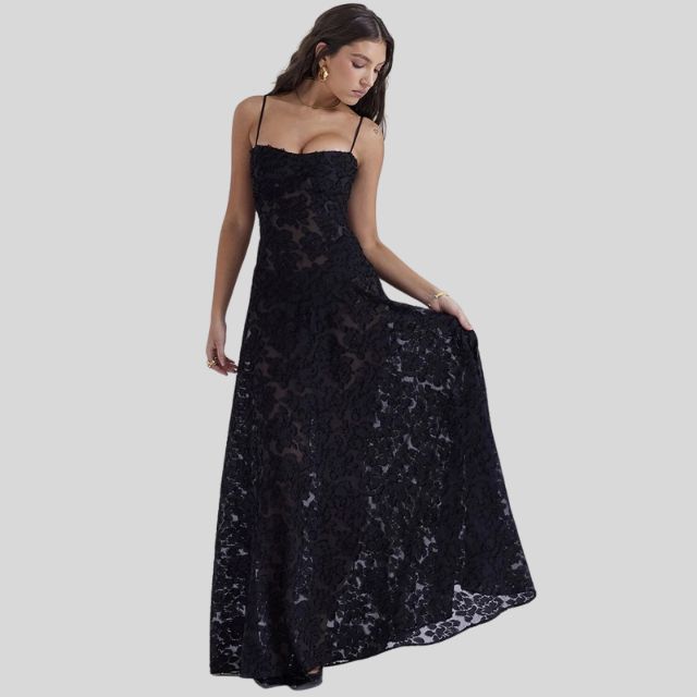 Schulterfreies Maxi-Kleid aus Spitze mit Schnürung – Eleonora